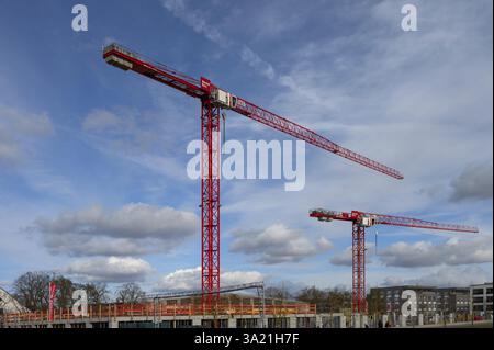 Gru da costruzione per una nuova zona residenziale nel sito dell’ex American Leighton Barracks, Wuerzburg, bassa Franconia, Baviera, Germania, EUR Foto Stock