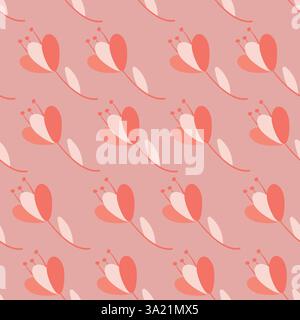 Motivo senza cuciture con elementi floreali astratti rosa e rosso su uno sfondo morbido Illustrazione Vettoriale