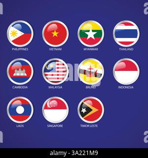 Bandiere dei paesi del sud-est asiatico rotonde Illustrazione Vettoriale