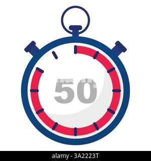 Icona cronometro. Numero cinquanta focus. Conto alla rovescia. Dettagli blu e rosso. Illustrazione Vettoriale
