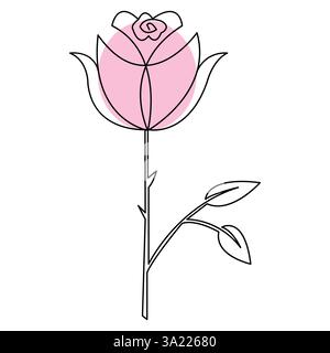 Illustrazione vettoriale a linea singola continua dello stile rose Flower Illustrazione Vettoriale