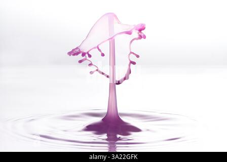 Immagini stravaganti di due gocce d'acqua che si scontrano creando forme insolite Foto Stock