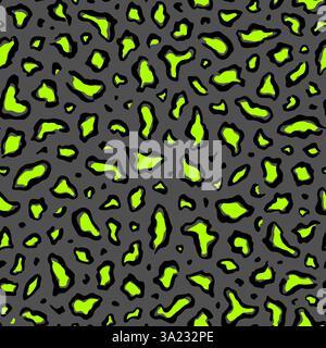Stampa leopardata. Motivo senza cuciture. Punto animale ricorrente. Sfondo grafico verde. Pelle ripetuta jaguar per stampe di design. Punto di ripetizione astratto texture Illustrazione Vettoriale