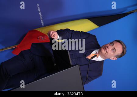 Senningen, Lussemburgo. 11 marzo 2025. Il primo ministro Bart De Wever, nella foto, durante un vertice dei paesi del Benelux, Lussemburgo, Paesi Bassi e Belgio, a Senningen, Lussemburgo. I tre capi di governo discuteranno le principali questioni della politica europea e internazionale. BELGA PHOTO VIRGINIE LEFOUR credito: Belga News Agency/Alamy Live News Foto Stock