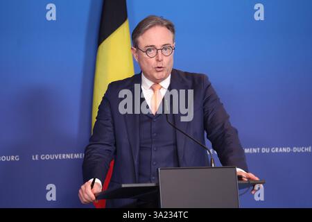 Senningen, Lussemburgo. 11 marzo 2025. Il primo ministro Bart De Wever, nella foto, durante un vertice dei paesi del Benelux, Lussemburgo, Paesi Bassi e Belgio, a Senningen, Lussemburgo. I tre capi di governo discuteranno le principali questioni della politica europea e internazionale. BELGA PHOTO VIRGINIE LEFOUR credito: Belga News Agency/Alamy Live News Foto Stock