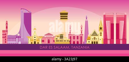 Panorama dello skyline del tramonto della città di Dar es Salaam, Tanzania - illustrazione vettoriale Illustrazione Vettoriale