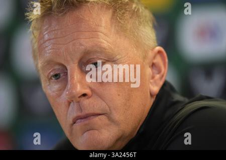 L'allenatore della Repubblica d'Irlanda Heimir Hallgrimsson durante una conferenza stampa all'Aviva Stadium di Dublino. Data foto: Venerdì 6 settembre 2024. Foto Stock
