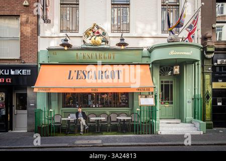 L'Escargot French Restaurant, Greek Street, Soho, Londra, Regno Unito Foto Stock