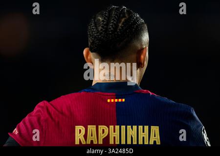 Barcellona, Spagna. 11 marzo 2025. Raphina (FC Barcelona) reagisce durante la partita di Champions League tra FC Barcelona e SL Benfica, allo stadio Estadi Lluis Companys di Barcellona, in Spagna, l'11 marzo 2025. Foto: Siu Wu credito: dpa/Alamy Live News Foto Stock