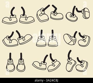 Set di illustrazioni vettoriali coppia di piedi con caratteri retrò Illustrazione Vettoriale