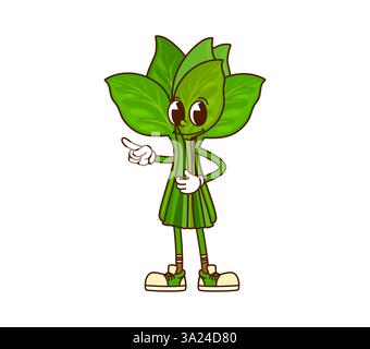 Cartoni animati spinaci goffi, mago vegetale di Halloween con grandi occhi espressivi, trasuda un'atmosfera funky e fantasiosa y2k. Avidità sana del vettore isolato Illustrazione Vettoriale