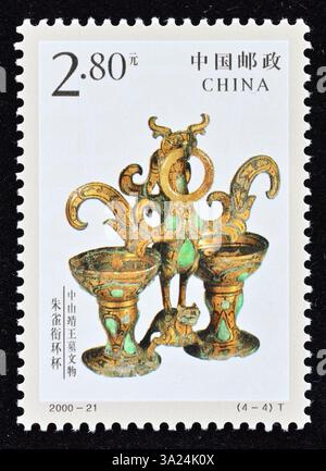 CINA - CIRCA 2000: Un francobollo stampato in Cina mostra reliquie culturali dalle Tombe del Principe Jing , circa 2000 Foto Stock