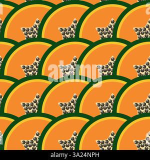 Illustrazione vettoriale con motivo senza cuciture in papaya Illustrazione Vettoriale
