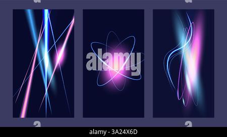 Effetti di luce del movimento. Poster impostazione luci velocità. Percorsi di luce astratti. Poster della pagina Web di progettazione banner Illustrazione Vettoriale