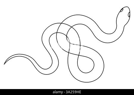 Simbolo di disegno a mano a una linea continua di serpente. Profilo del serpente velenoso dei rettili, concetto di natura selvaggia Illustrazione Vettoriale