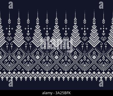 Bordo bianco a forma di diamante senza cuciture su blu scuro con campana per decorazioni, stampa in tessuto, texture in tessuto e altre stampe. Illustrazione Vettoriale