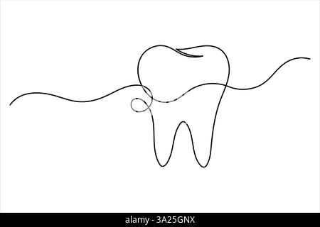 Disegno a una linea continua a denti di design minimalista vettoriale Illustrazione Vettoriale