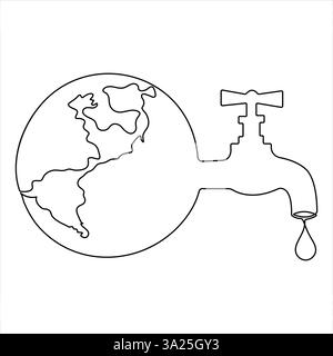 La grafica continua su una linea disegna gocce d'acqua sulle mani, il concetto di giornata mondiale dell'acqua delinea l'illustrazione vettoriale Illustrazione Vettoriale