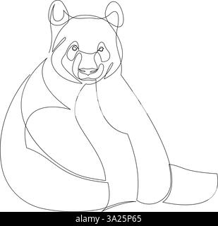 Silhouette con orsetto panda monolinea. Illustrazione vettoriale in stile minimalista disegnata a mano Illustrazione Vettoriale