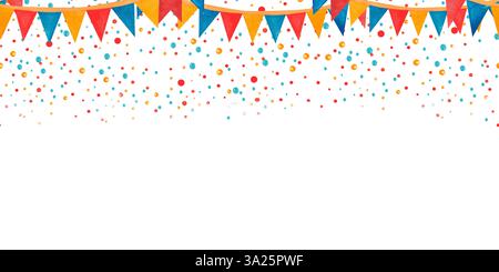 Acquerello bordo orizzontale senza cuciture ghirlande bandiere e coriandoli. Illustrazione disegnata a mano per asilo nido, poster, stanze per bambini, per carta Foto Stock