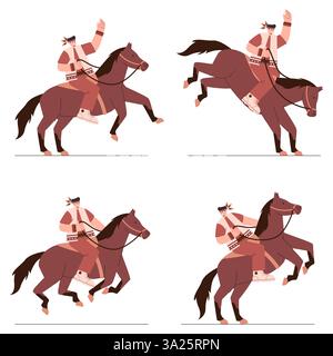 Equitazione freestyle tribù degli indiani d'America Navajo uomo uomo cavallo vestito tradizionale copricapo sport all'aperto icona della cultura tribale Illustrazione Vettoriale