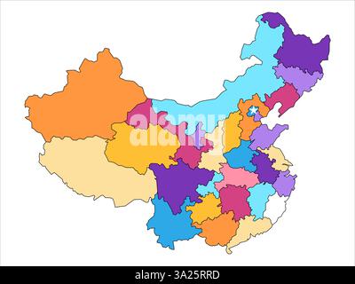Mappa della Cina territori governativi cartografia geografica cinese città colorate topografia repubblica informazioni paese icona disegno illustrazione Illustrazione Vettoriale