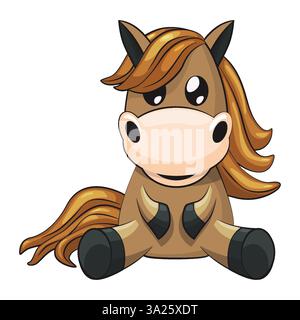 Seduto cavallo divertente. Cartoni animati isolati. Carattere cavallo. A tema animale Illustrazione Vettoriale