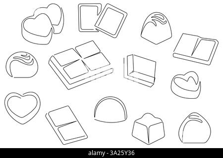 Disegno continuo di una linea di barretta di cioccolato, caramelle dolci disegnate a mano, illustrazione vettoriale Illustrazione Vettoriale
