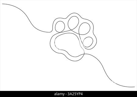 Zampa di gatto in un disegno grafico continuo su una linea del concetto di impronta del piede di animale domestico vettore Illustrazione Vettoriale
