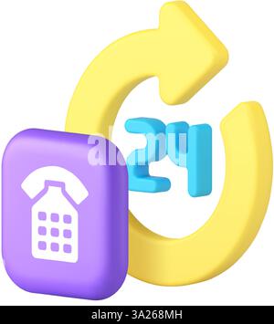 Call center assistenza clienti sempre disponibile icona 3d illustrazione vettoriale realistica. assistenza clienti 24 ore su 24 feedback identificazione a. Illustrazione Vettoriale