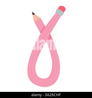 Disegna a matita a forma di fumetto con curvatura intrecciata. Linea disegnata a mano matita semplice. Materiale scolastico stravagante e flessibile. Strumento di scrittura alla moda. Illustrazione vettoriale Illustrazione Vettoriale