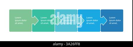 Infografiche blocchi passo come puzzle pezzi. Modello di presentazione infografica. Progettazione dei processi aziendali. Illustrazione vettoriale piatta Illustrazione Vettoriale