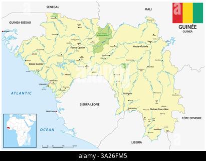 Mappa dello stato dell'Africa occidentale della Guinea Foto Stock