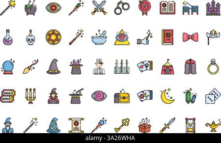 Magic icons Collezione di icone vettoriali di alta qualità con traccia modificabile. Ideale per progetti professionali e creativi. Illustrazione Vettoriale