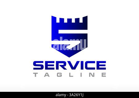 Logo Letter S Shield con logo Castle Gear, logo Royal Castle, vettore Gear Castle, Logo Gear Shield, Design logo Construction Manufacturing Illustrazione Vettoriale