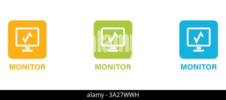 Set di icone monitoraggio. Icone delle linee sottili delle prestazioni. Pixel perfetti. Per computer e Web. Illustrazione Vettoriale