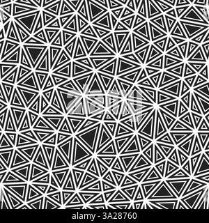 Sfondo mosaico. Triangoli di piccole dimensioni. Forme solide nei telai. Stile bianco e nero. Modello ripetibile. Straordinarie tessere vettoriali. Contrasto monocromatico. Illustrazione Vettoriale