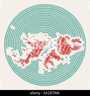 Poster rotondo delle Isole Falkland. Immagine tipografica del paese. Regioni nuvole di parole delle Isole Falkland. Design vintage con texture graffiante. Illustrazione Vettoriale
