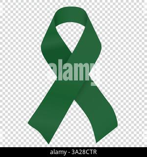 Simbolo del nastro verde vettoriale isolato per la campagna di sensibilizzazione sul cancro al fegato Illustrazione Vettoriale