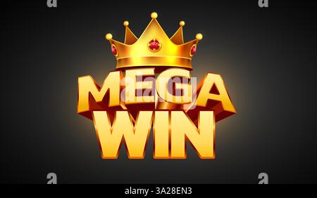 Grande banner d'oro vincente. Firma con lettere dorate e corona. Illustrazione vettoriale Illustrazione Vettoriale