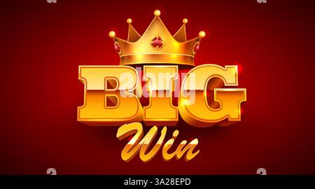 Grande banner d'oro vincente. Firma con lettere dorate e corona. Illustrazione vettoriale Illustrazione Vettoriale