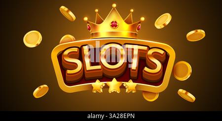 Slot per banner dorato. Firma con lettere dorate e corona. Illustrazione vettoriale Illustrazione Vettoriale