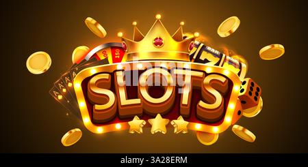 Slot per banner dorato. Firma con lettere dorate e corona. Illustrazione vettoriale Illustrazione Vettoriale