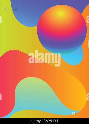 Trippy Gradient Waves per Electronic Dance Music poster. illustrazione del vettore a colori vibranti in stile acido gradiente 3d. Illustrazione Vettoriale