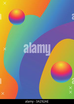 Modello linee di sfumatura astratta per il modello di inviti per Beach Party. illustrazione del vettore a colori vibranti in stile acido gradiente 3d. Illustrazione Vettoriale