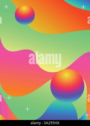 Linee di gradiente VIBRANT astratte per il modello di poster di Electro Party. illustrazione del vettore a colori vibranti in stile acido gradiente 3d. Illustrazione Vettoriale