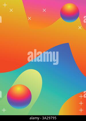 Sfondo Liquid Lines vivace per il modello di poster dell'evento DJ. illustrazione del vettore a colori vibranti in stile acido gradiente 3d. Illustrazione Vettoriale