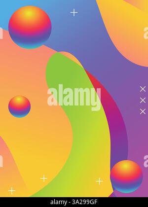 Colorate forme d'onda di gradiente astratte per eventi musicali estivi. illustrazione del vettore a colori vibranti in stile acido gradiente 3d. Illustrazione Vettoriale