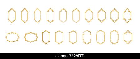 Collezione di cornici geometriche gialle con forme e stili diversi per diverse esigenze di design Illustrazione Vettoriale