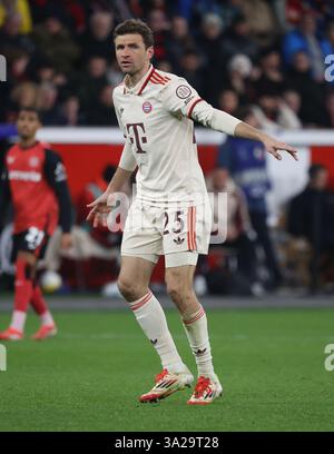 Thomas Mueller (Bayern), Champions League, sedici round di andata, Bayer 04 Leverkusen vs FC Bayern Monaco, Leverkusen, Germania. 11 marzo 2025. Crediti: Juergen Schwarz/Alamy Live News Foto Stock